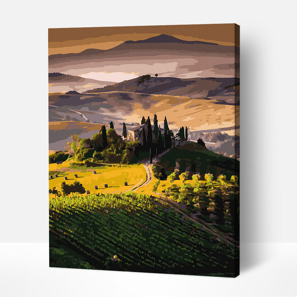 Paint by numbers Tuscany vineyard and farmhouse view