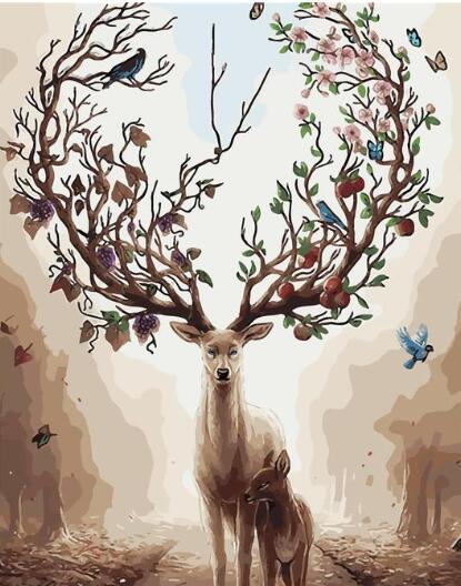 Abstract Deer Tree - Crafty By Numbers - Paint by Numbers - Paint by Numbers for Adults - Painting - Canvas - Custom Paint by Numbers