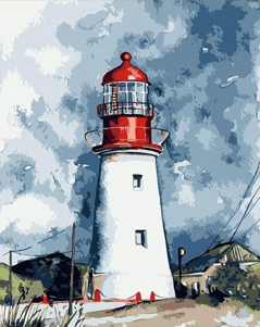 Abstract Lighthouse paint by numbers canvas and color guide