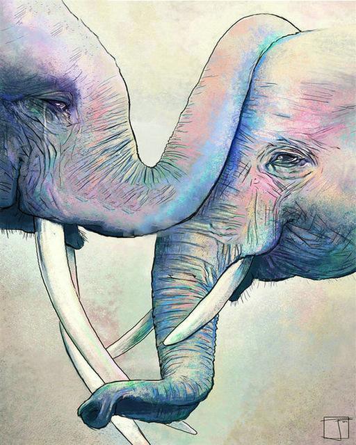 Elephants in Love numbered canvas before painting