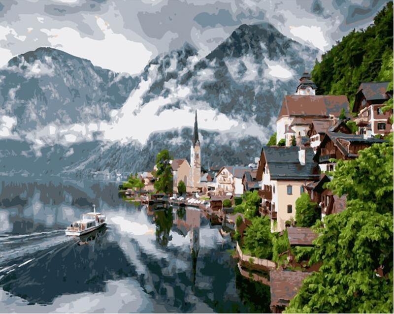 Austrian Alps Town - Crafty By Numbers - Paint by Numbers - Paint by Numbers for Adults - Painting - Canvas - Custom Paint by Numbers