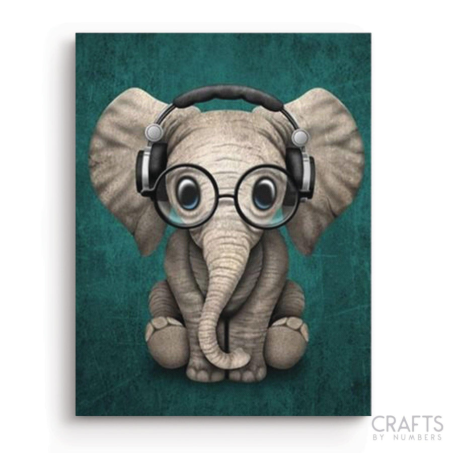 Baby Elephant With Headphones - Crafty By Numbers - Paint by Numbers - Paint by Numbers for Adults - Painting - Canvas - Custom Paint by Numbers