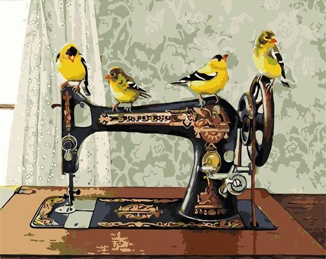 Bird Art Sewing Machine - Crafty By Numbers - Paint by Numbers - Paint by Numbers for Adults - Painting - Canvas - Custom Paint by Numbers
