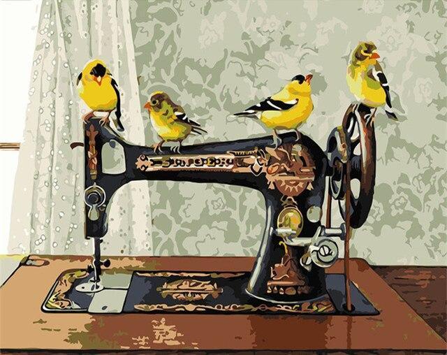 Bird Art Sewing Machine numbered canvas before painting