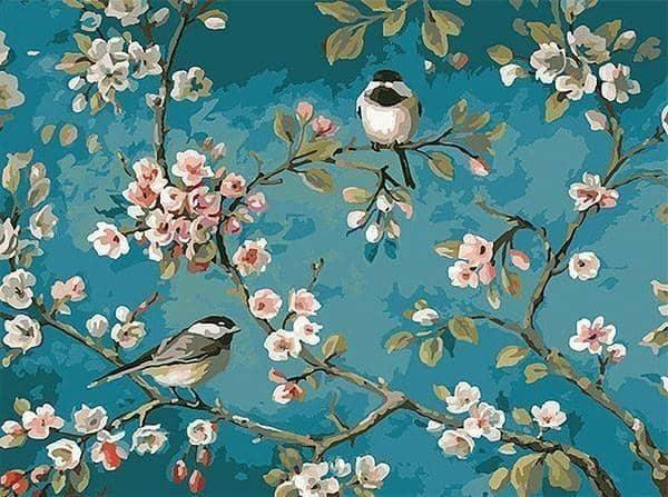 Birds on Branches numbered canvas ready for painting