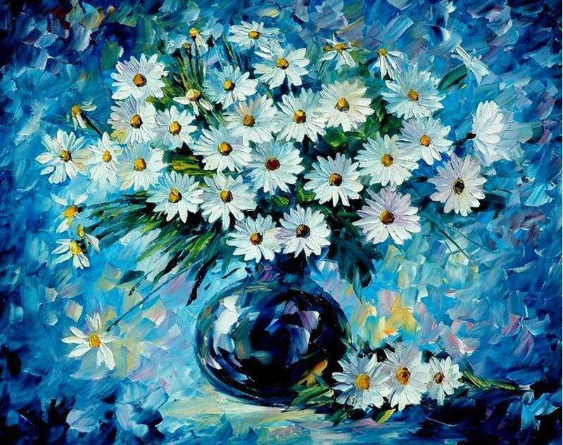 Blue Daisy Floret numbered canvas before painting