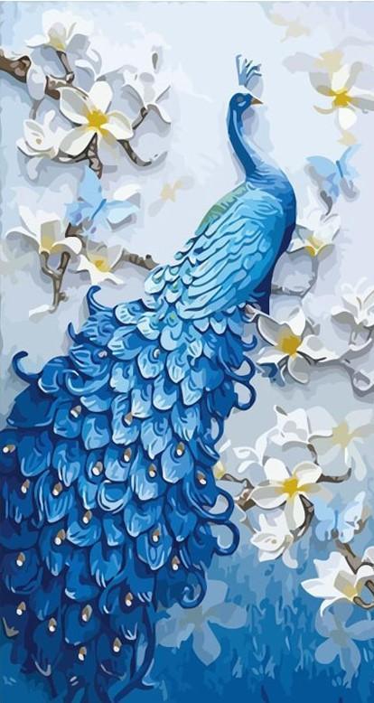 Blue Peacock numbered canvas before painting