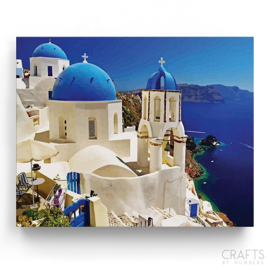 Blue Santorini Banlana - Crafty By Numbers - Paint by Numbers - Paint by Numbers for Adults - Painting - Canvas - Custom Paint by Numbers