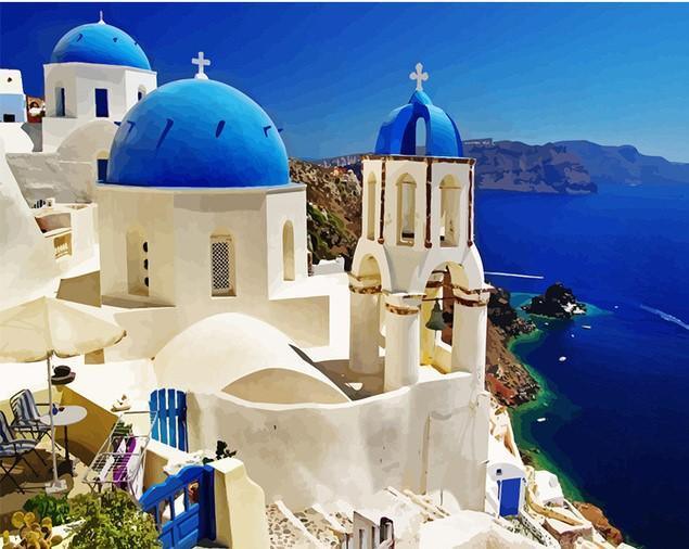 Blue Santorini numbered canvas before painting
