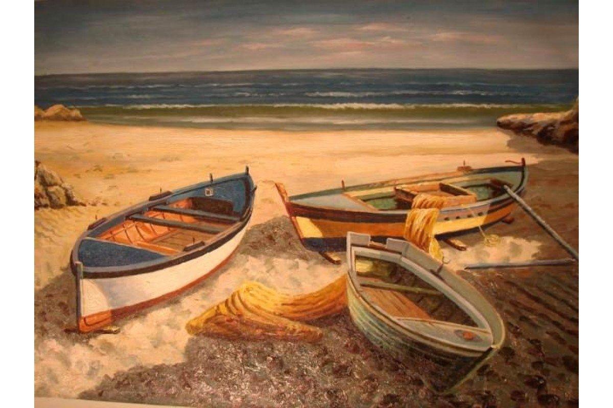 Boats on the Beach numbered canvas before painting
