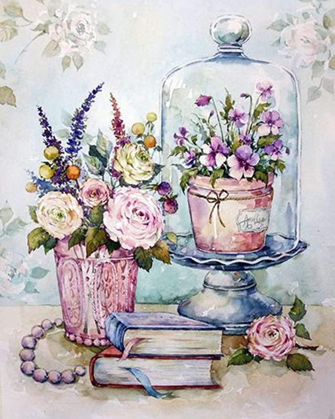 Books and Flowers numbered canvas before painting