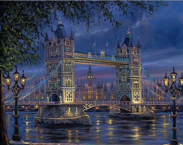 Bridge of London Night – Crafty By Numbers – Malen nach Zahlen – Malen nach Zahlen für Erwachsene – Gemälde – Leinwand – individuelles Malen nach Zahlen