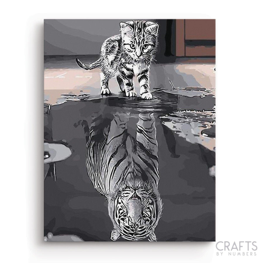 Cat & Tiger Reflection - Crafty By Numbers - Paint by Numbers - Paint by Numbers for Adults - Painting - Canvas - Custom Paint by Numbers