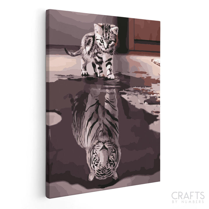 Cat & Tiger Reflection - Crafty By Numbers - Paint by Numbers - Paint by Numbers for Adults - Painting - Canvas - Custom Paint by Numbers