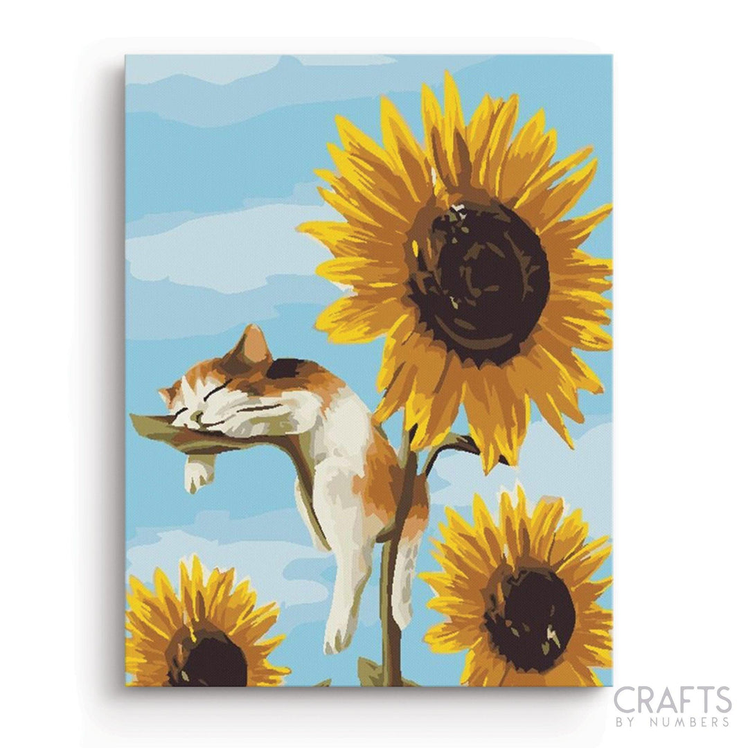 Cat Relaxing on Sunflower - Crafty By Numbers - Paint by Numbers - Paint by Numbers for Adults - Painting - Canvas - Custom Paint by Numbers