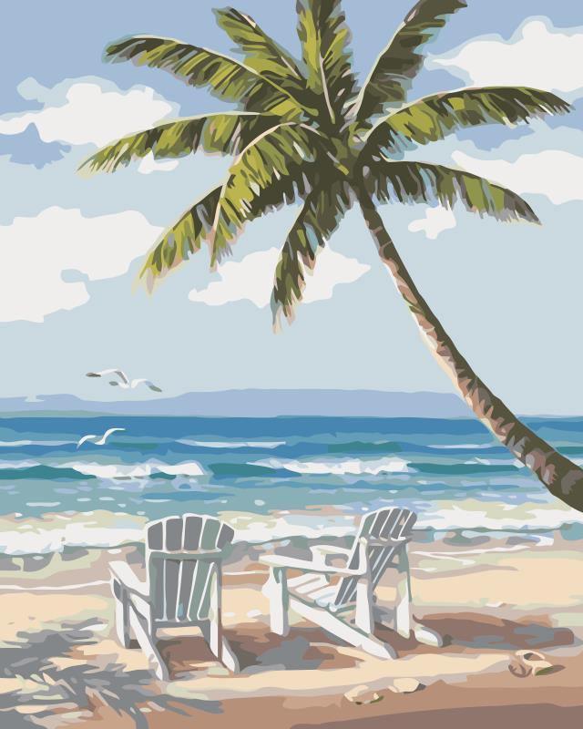 Chairs on Beach numbered canvas ready for painting