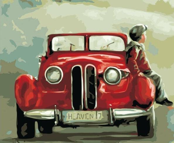 Child and Antique Car numbered canvas before painting