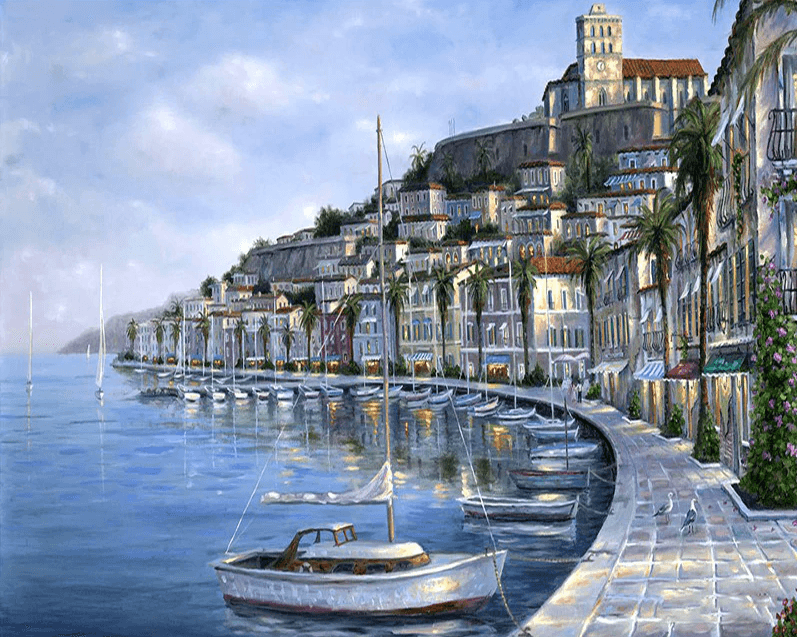 Coastal City paint by numbers canvas and color guide