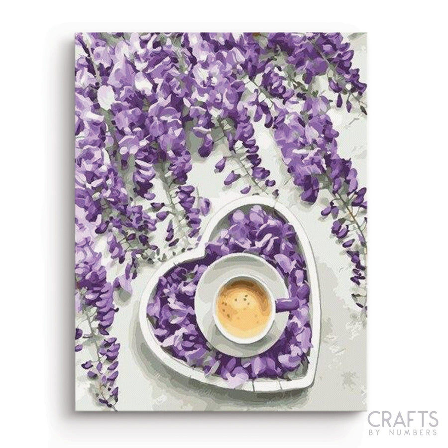 Coffee And Purple Flowers Art - Crafty By Numbers - Paint by Numbers - Paint by Numbers for Adults - Painting - Canvas - Custom Paint by Numbers