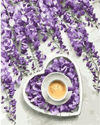 Coffee And Purple Flowers Art - Crafty By Numbers - Paint by Numbers - Paint by Numbers for Adults - Painting - Canvas - Custom Paint by Numbers