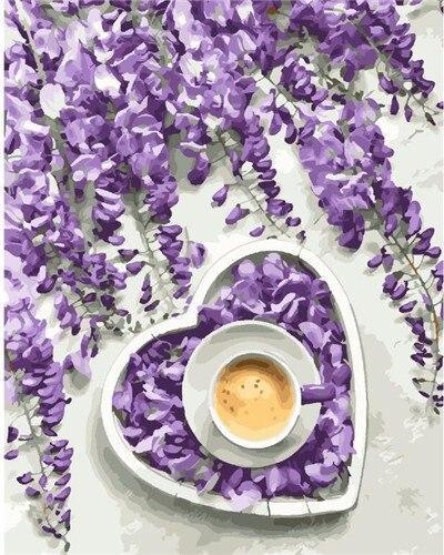 Coffee And Purple Flowers Art - Crafty By Numbers - Paint by Numbers - Paint by Numbers for Adults - Painting - Canvas - Custom Paint by Numbers