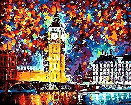 Colorful Big Ben numbered canvas ready for painting