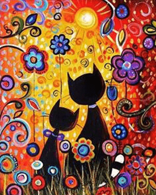 Close-up detail of Colorful Cats artwork