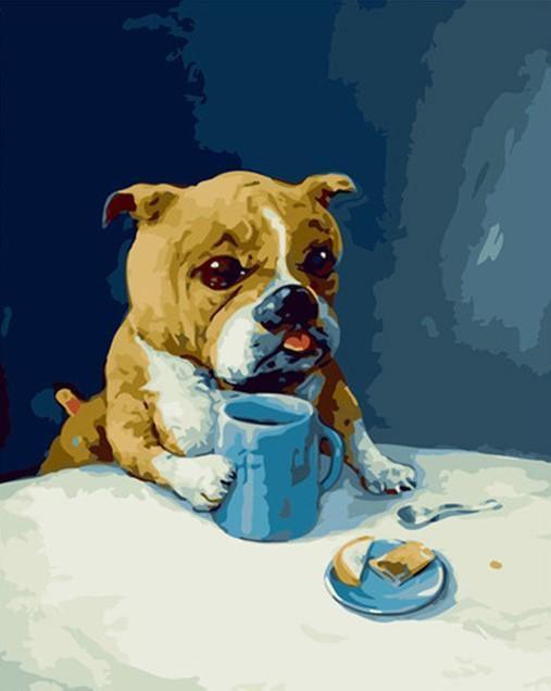 Hund & Kaffee – Crafty By Numbers – Malen nach Zahlen – Malen nach Zahlen für Erwachsene – Gemälde – Leinwand – individuelles Malen nach Zahlen