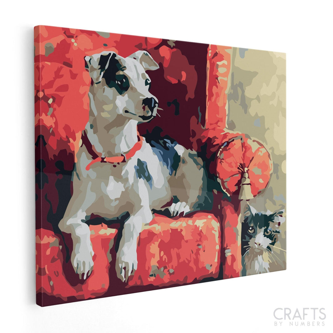 Dog On The Couch With Cat - Crafty By Numbers - Paint by Numbers - Paint by Numbers for Adults - Painting - Canvas - Custom Paint by Numbers