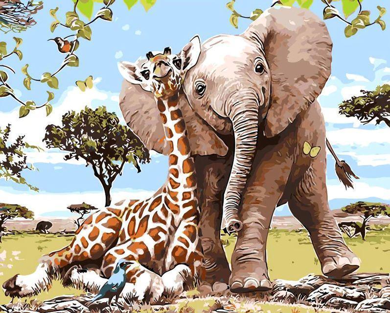 Safari éléphant et girafe - Crafty By Numbers - Peinture par numéros - Peinture par numéros pour adultes - Peinture - Toile - Peinture personnalisée par numéros