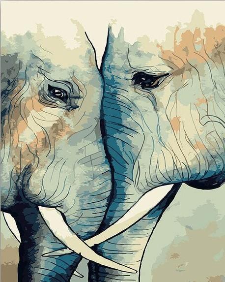 Elephant Couple numbered canvas ready for painting