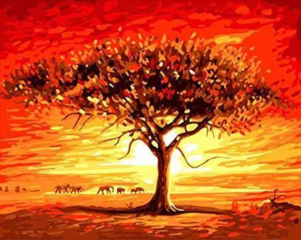Fire Sunset Tree Paint - Crafty By Numbers - Paint by Numbers - Paint by Numbers for Adults - Painting - Canvas - Custom Paint by Numbers