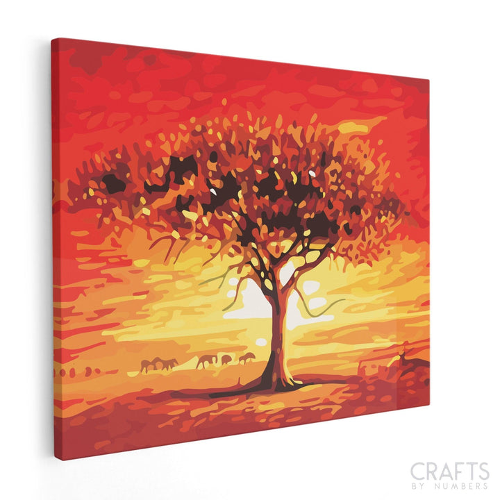 Fire Sunset Tree Paint - Crafty By Numbers - Paint by Numbers - Paint by Numbers for Adults - Painting - Canvas - Custom Paint by Numbers
