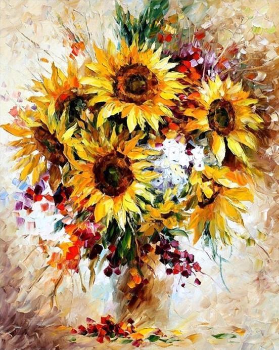 Floral Sunflowers numbered canvas before painting
