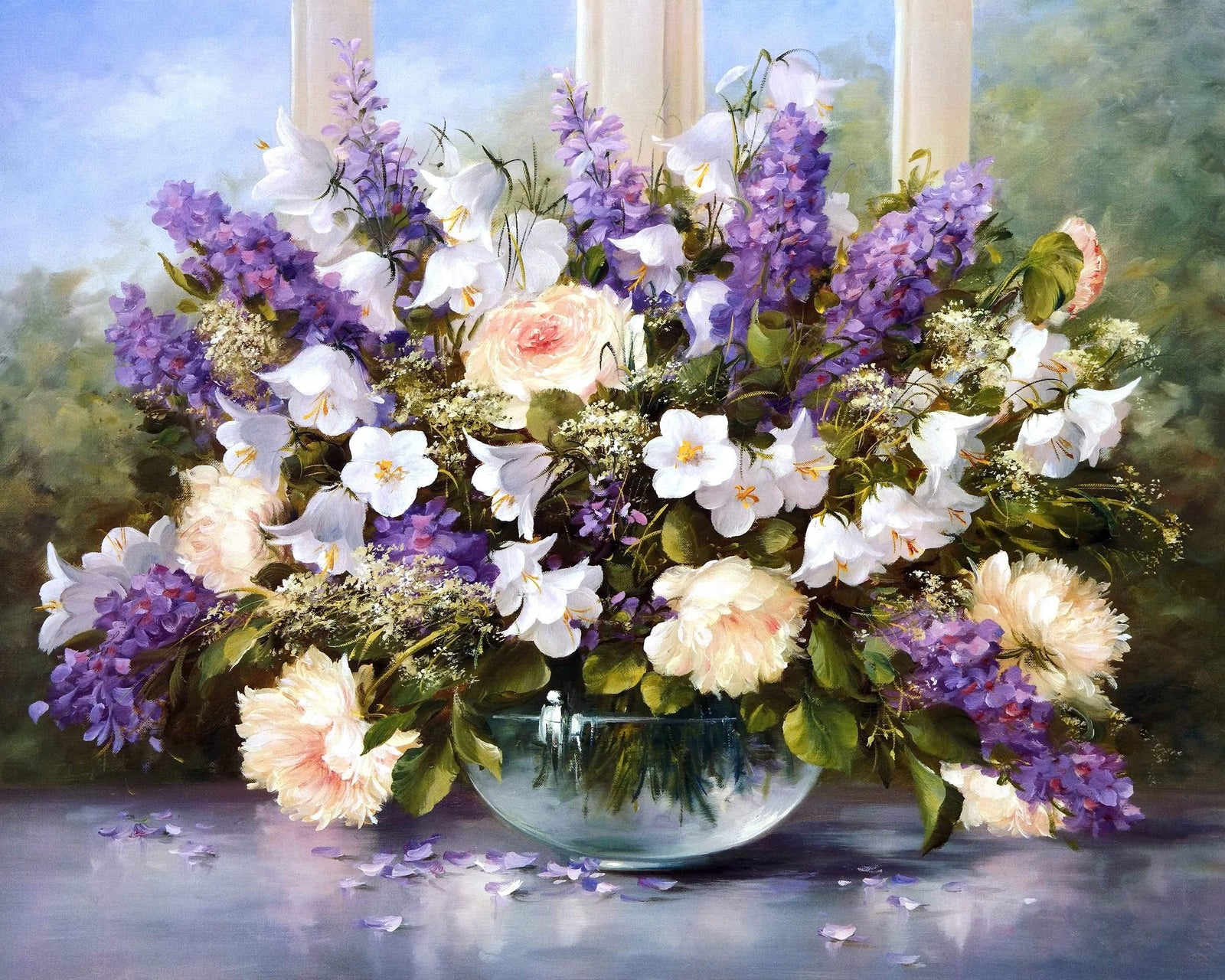 Flowers In The Glass Bowl numbered canvas ready for painting