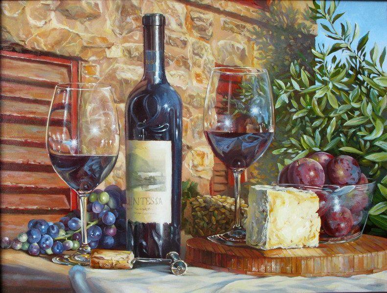 Fruit and Wine Still Life numbered canvas before painting