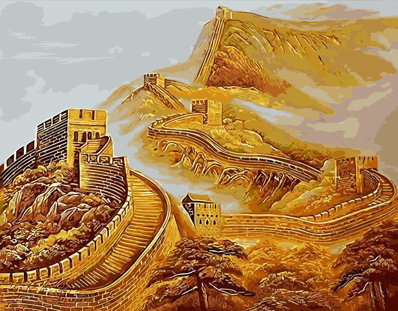 Gold Great Wall Of China - Crafty By Numbers - Paint by Numbers - Paint by Numbers for Adults - Painting - Canvas - Custom Paint by Numbers