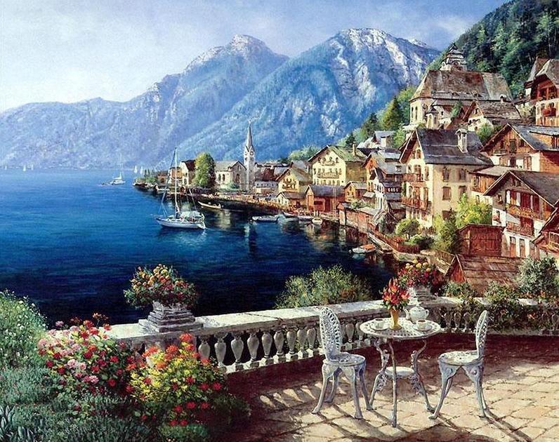 Hallstatt Lake - Crafty By Numbers - Paint by Numbers - Paint by Numbers for Adults - Painting - Canvas - Custom Paint by Numbers