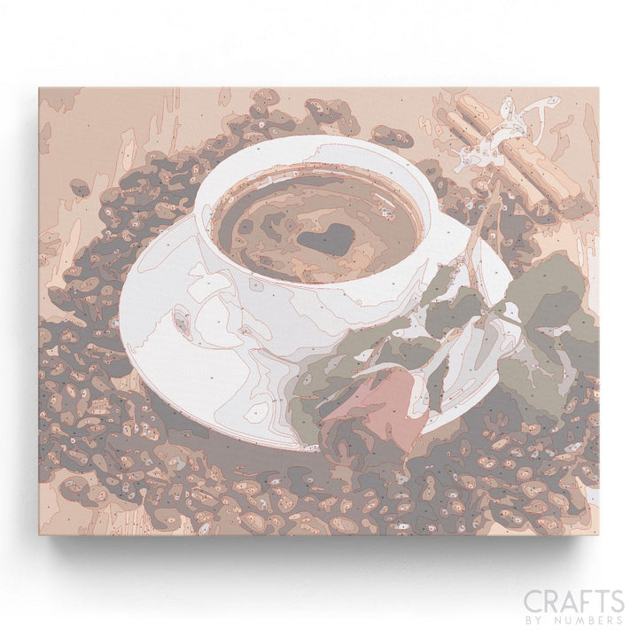 Hot Coffee and Red Rose - Crafty By Numbers - Paint by Numbers - Paint by Numbers for Adults - Painting - Canvas - Custom Paint by Numbers