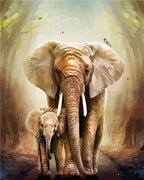 Indian Elephant His Child - Crafty By Numbers - Paint by Numbers - Paint by Numbers for Adults - Painting - Canvas - Custom Paint by Numbers