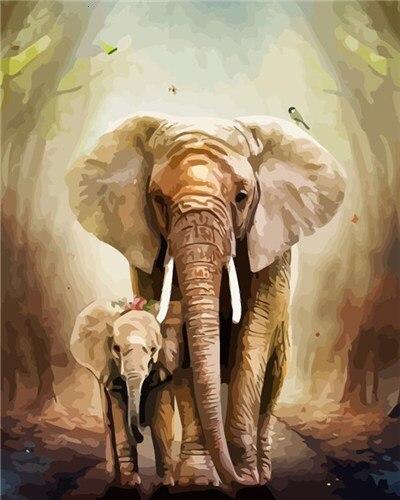 Indian Elephant and Calf numbered canvas before painting