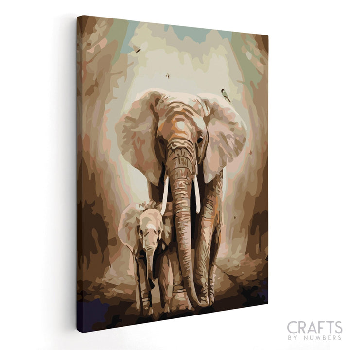 Indian Elephant His Child - Crafty By Numbers - Paint by Numbers - Paint by Numbers for Adults - Painting - Canvas - Custom Paint by Numbers