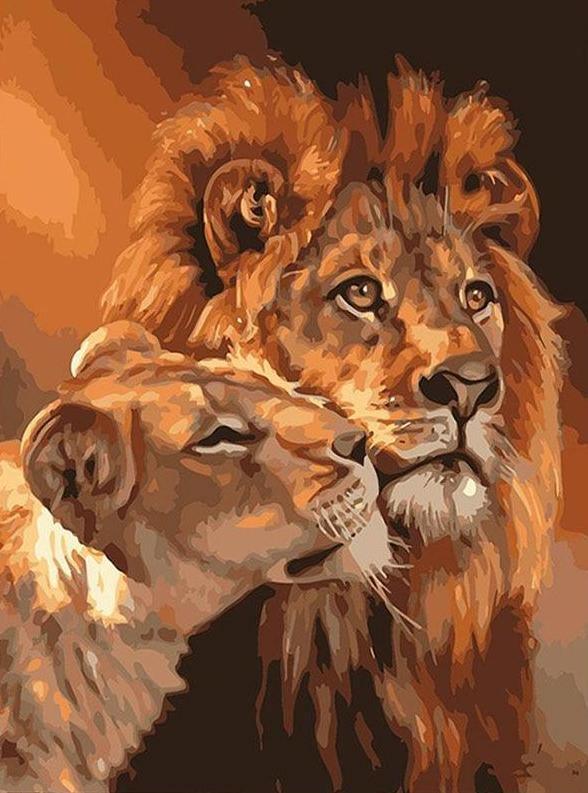 León y Leona - Crafty By Numbers - Pintura por números - Pintura por números para adultos - Pintura - Lienzo - Pintura personalizada por números
