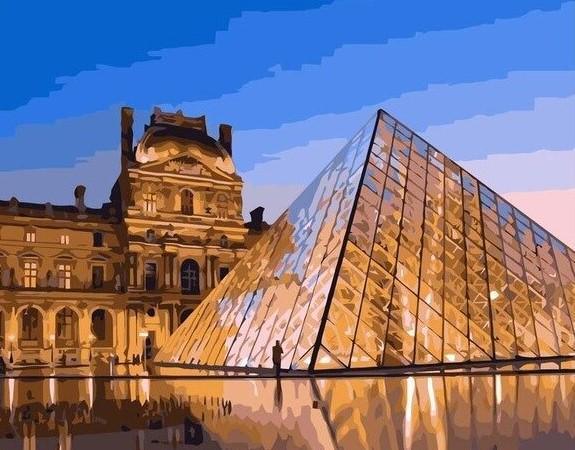 Louvre Paris Pyramid - Crafty By Numbers - Paint by Numbers - Paint by Numbers for Adults - Painting - Canvas - Custom Paint by Numbers