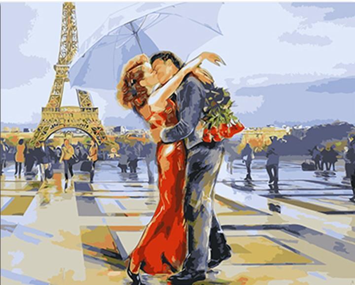 Love Couple Hug Eiffel Tower - Crafty By Numbers - Paint by Numbers - Paint by Numbers for Adults - Painting - Canvas - Custom Paint by Numbers