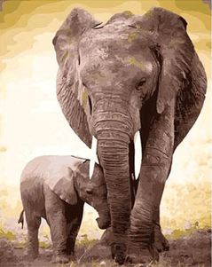 Prehistoric wildlife scene showing two mammoths side by side