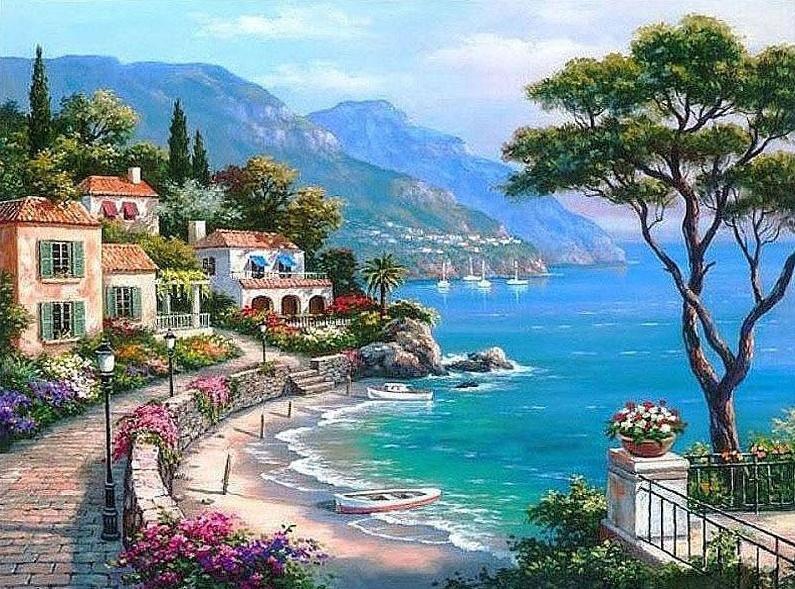 Mediterranean Seaside - Crafty By Numbers - Paint by Numbers - Paint by Numbers for Adults - Painting - Canvas - Custom Paint by Numbers