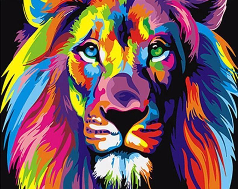 Neon Lion - Crafty By Numbers - Paint by Numbers - Paint by Numbers for Adults - Painting - Canvas - Custom Paint by Numbers