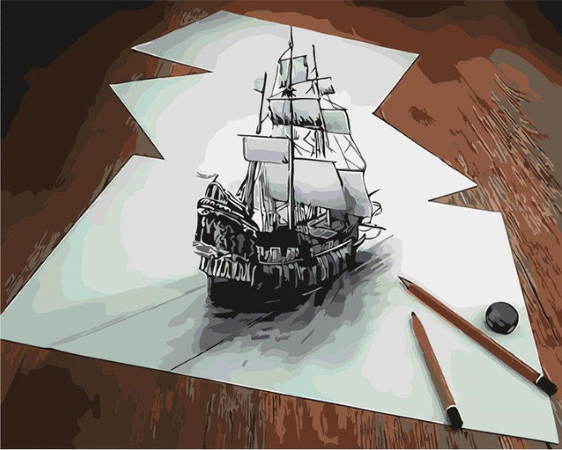 Paper ship in water childish color pencil drawing Vector Image