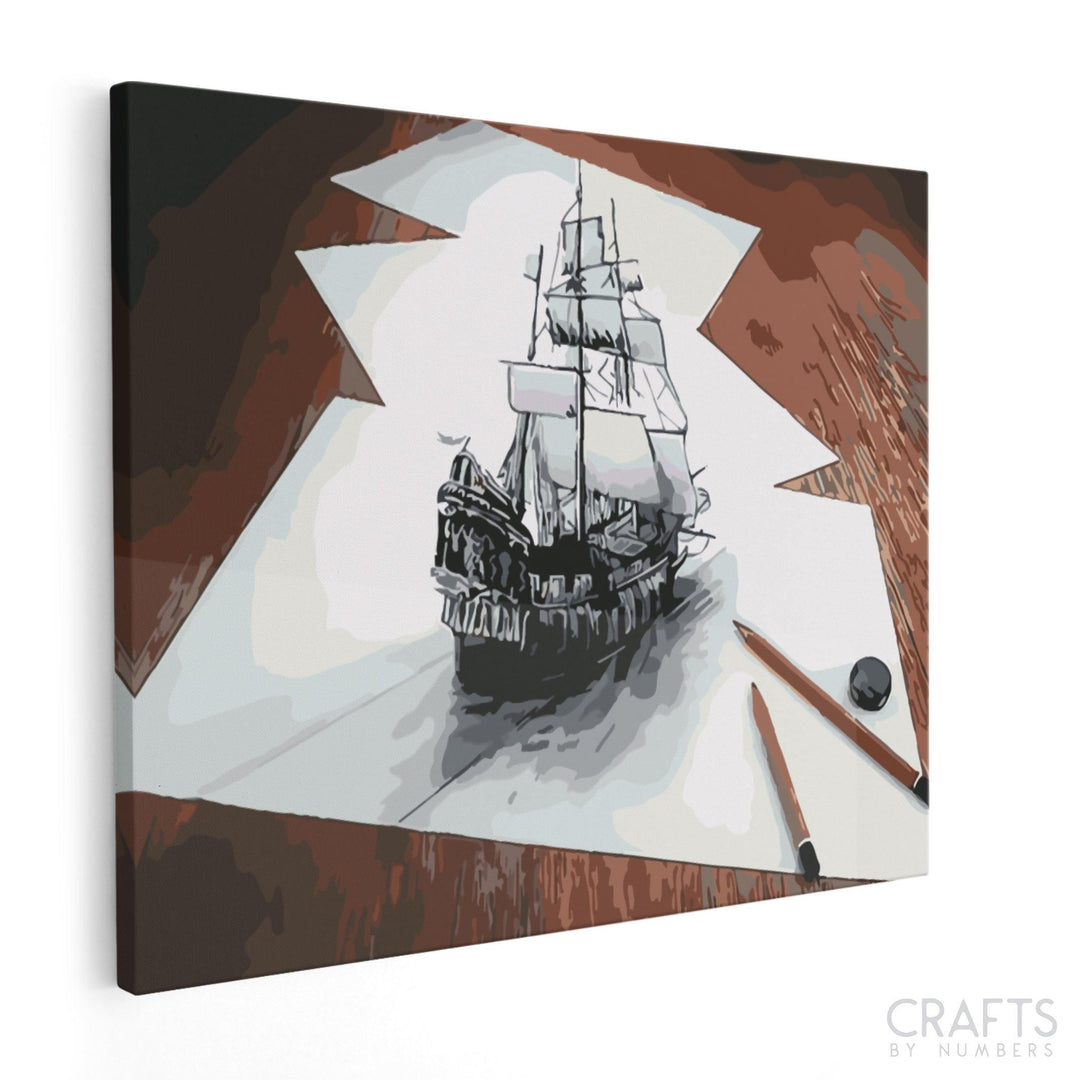 Optical Illusion Ship Sketch - Crafty By Numbers - Paint by Numbers - Paint by Numbers for Adults - Painting - Canvas - Custom Paint by Numbers